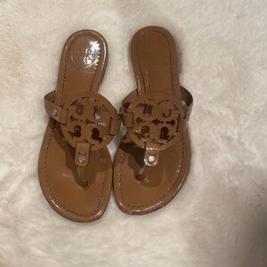 Tory Burch Tan Leather Sandals with Signature Medallion